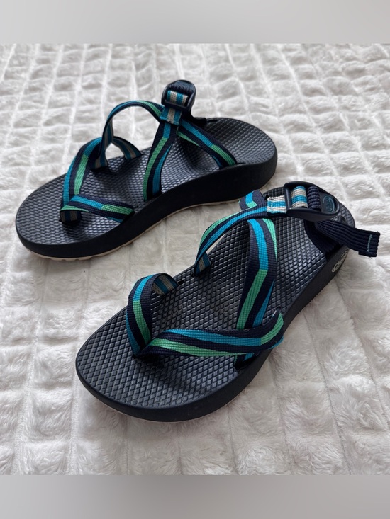 Chaco Shoes - Chaco 9 Tegu Blue & Green Strap Sandals ~ Outdoor Hiking Water Adjustable